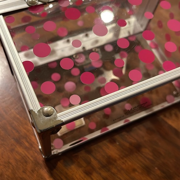 Y2K CABOODLES ACRYLIC MINI TRAIN CASE - PINK POLKA DOTS - BEAUTIFUL! - Picture 9 of 10